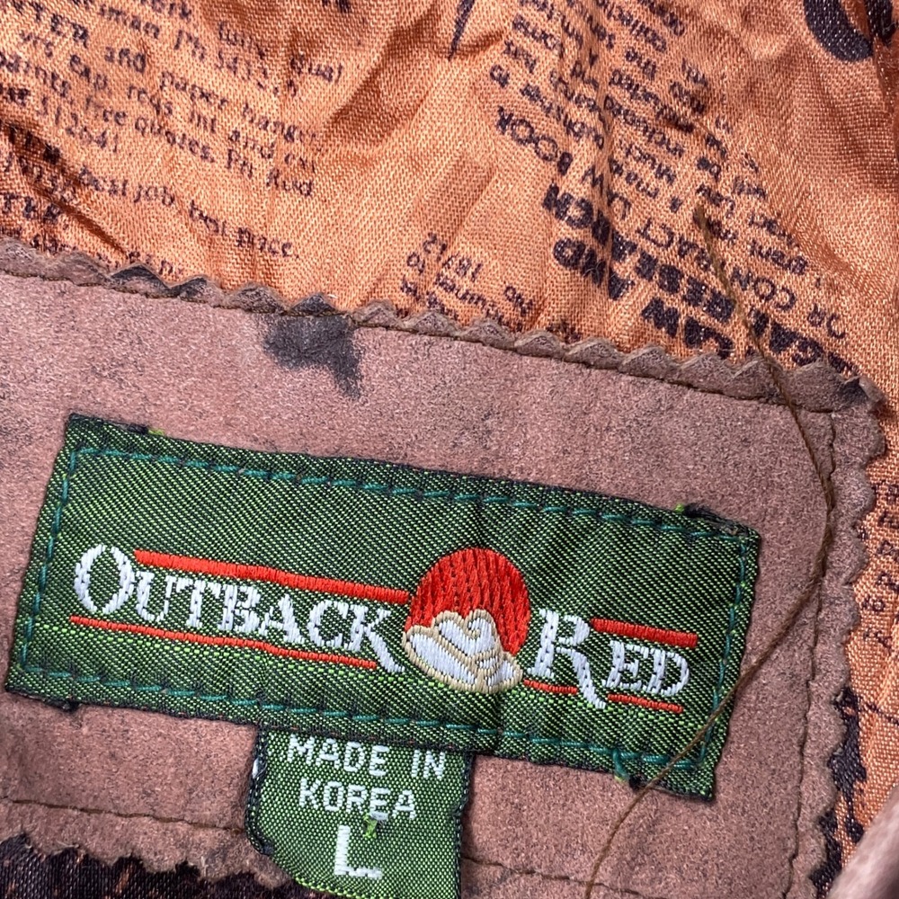 Outback Red Leather Bomber Jacket Mens L Brown Good Distressed Vintage 90s Zip - Picture 2 of 8
